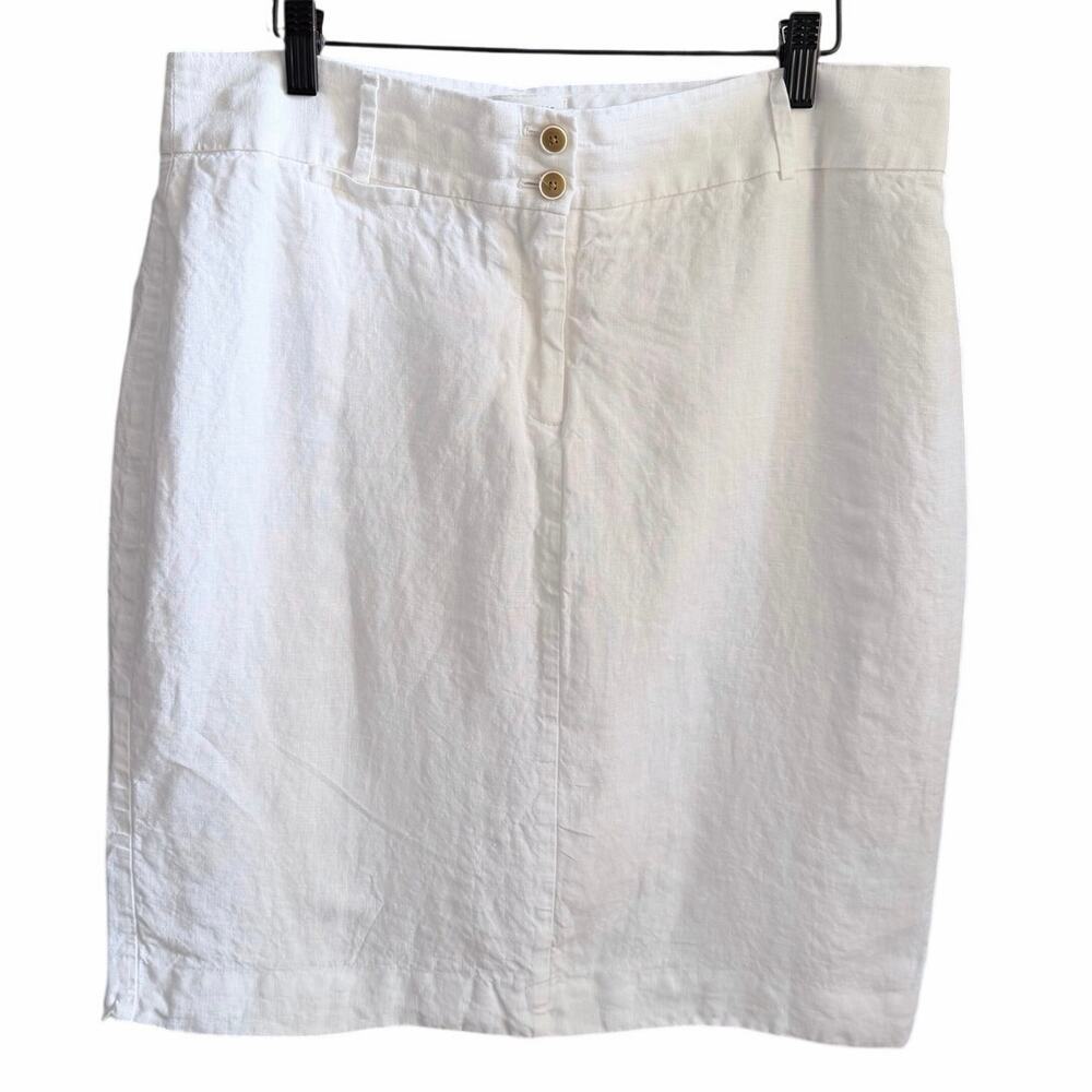 Banana republic 100% white linen pencil skirt back slit coastal classic clean 14